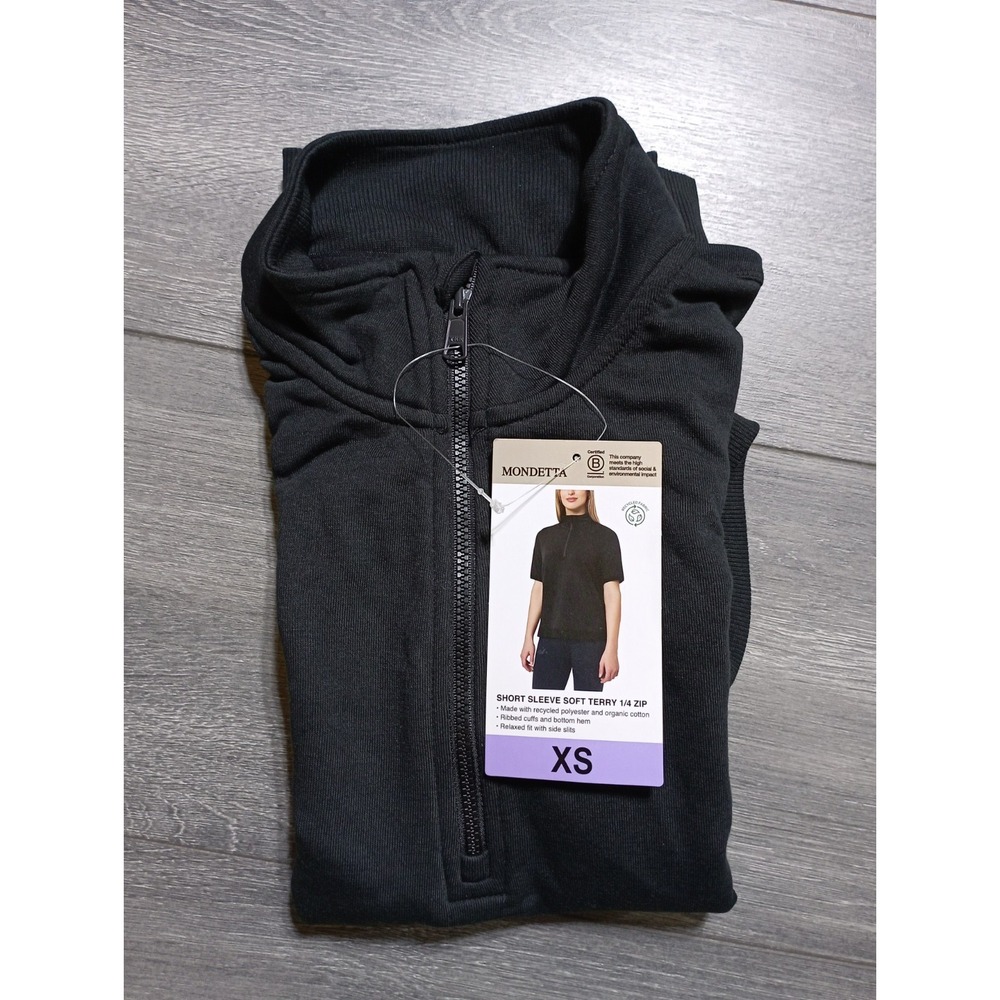Mondetta Short Sleeve Soft Terry 1/4 Zip Shirt Adult Womens X-Small Black
